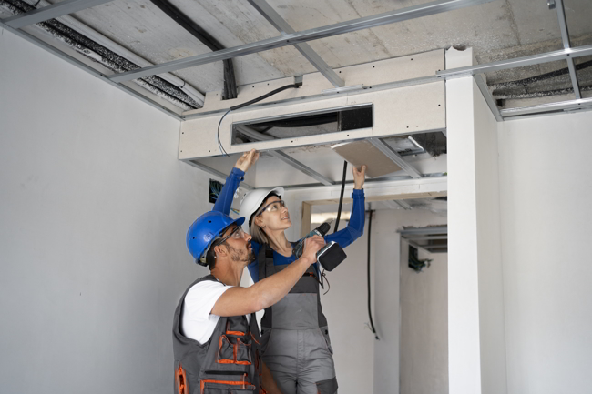 dos técnicos instalando un sistema de climatización